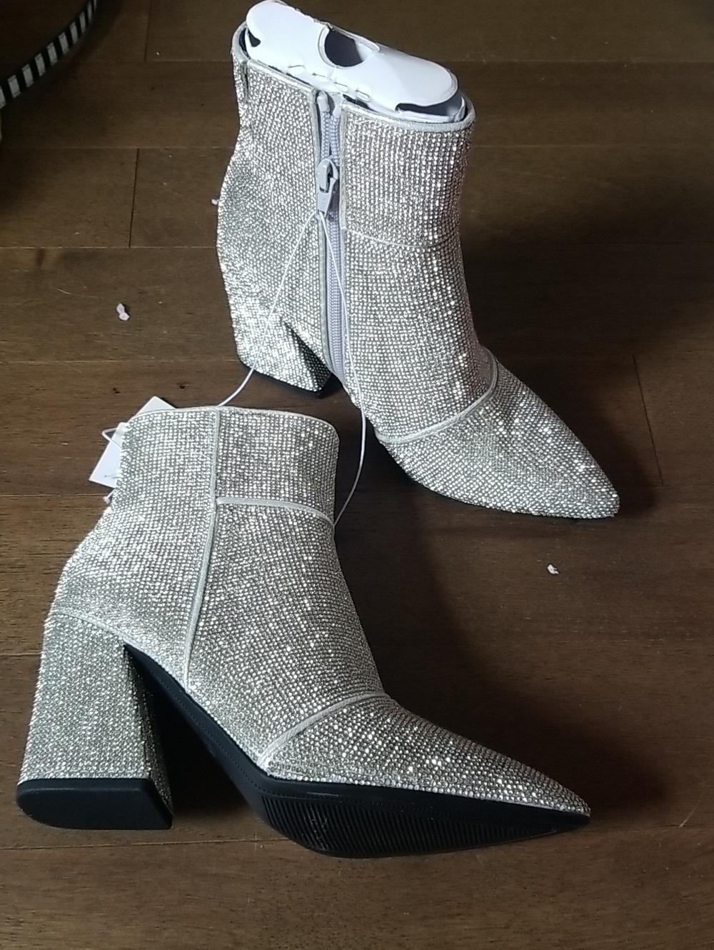 a new day Silver Crystal Pointed Toe Ankle Booties